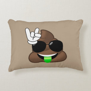 Rock On Emoji Poop Decorative Pillow
