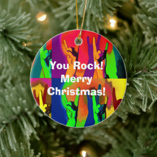 Rock On Everyone - You Rock Hand Signs Ceramic Orn Ornament