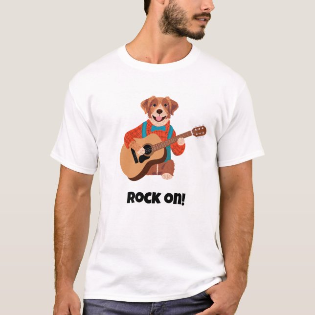 rock on! Funny Dog/Music  T-Shirt (Front)