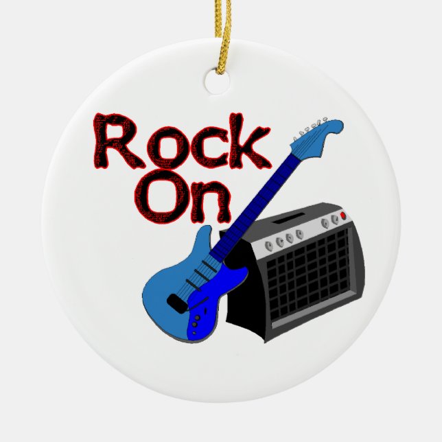 Rock On Guitar & Amp Ceramic Ornament (Front)