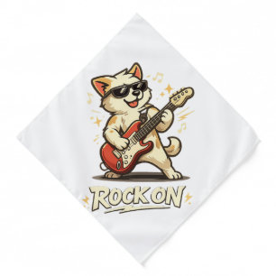 Rock On Guitar Dog Funny Rock Music Bandana