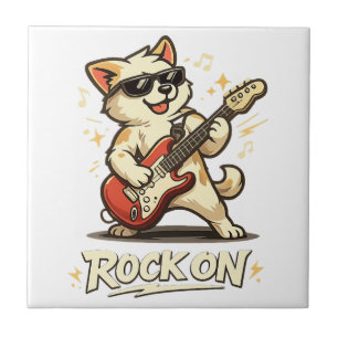 Rock On Guitar Dog Funny Rock Music Ceramic Tile