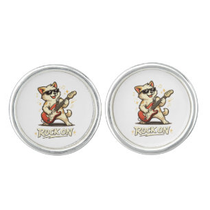 Rock On Guitar Dog Funny Rock Music Cufflinks