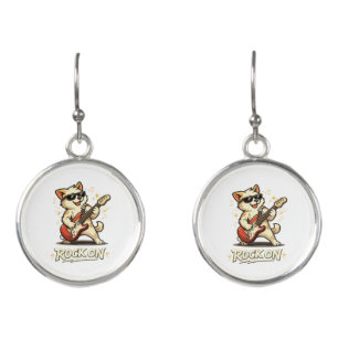 Rock On Guitar Dog Funny Rock Music Earrings