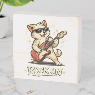 Rock On Guitar Dog Funny Rock Music Wooden Box Sign