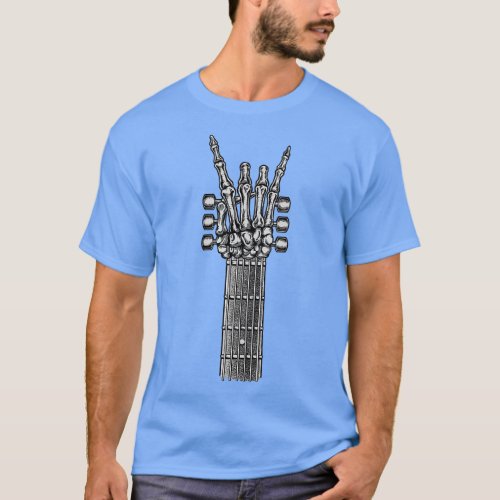 Rock On Guitar Neck And Skeleton Hand For Metal Ba T_Shirt