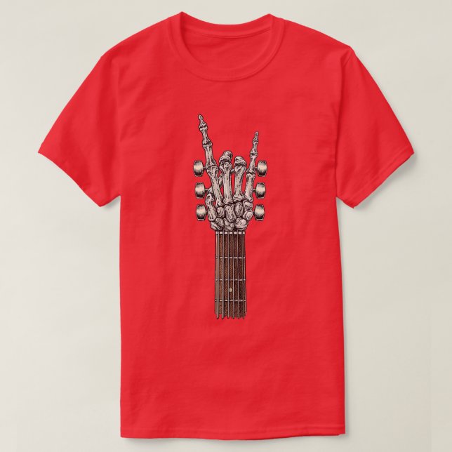 Rock On Guitar Neck  With A Sweet Rock  Roll Skele T-Shirt (Design Front)