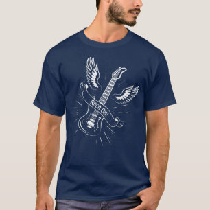 Rock on Guitar with Angel Wing Guitar Cool Graphic T-Shirt