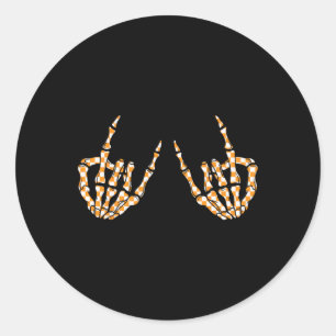 Rock On Halloween Checkered Pattern Skeleton Hand Classic Round Sticker
