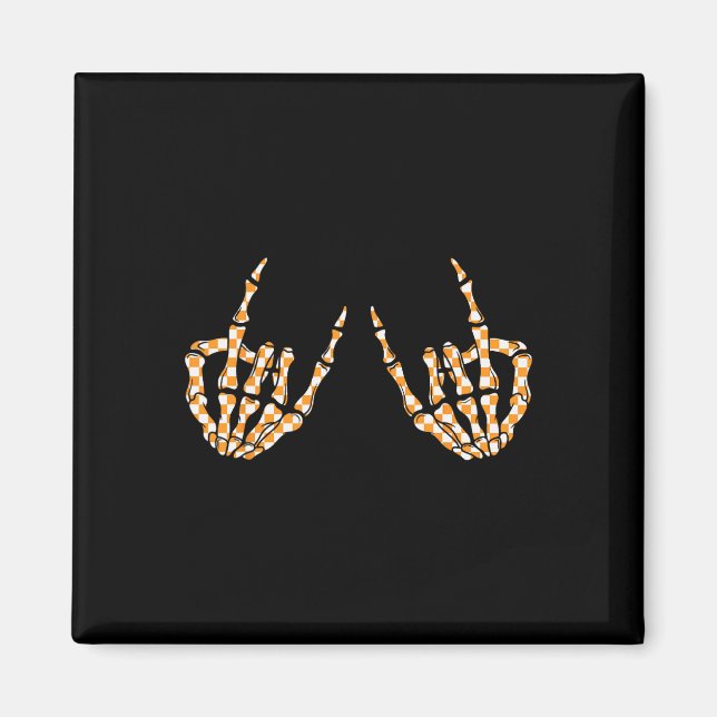 Rock On Halloween Checkered Pattern Skeleton Hand  Magnet (Front)