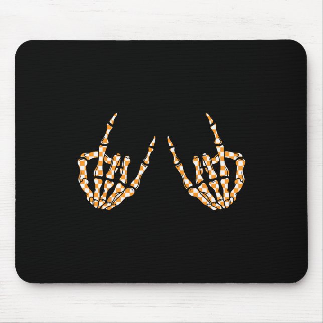 Rock On Halloween Checkered Pattern Skeleton Hand  Mouse Pad (Front)