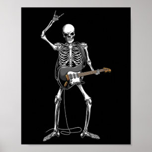 Rock On Halloween Skeleton Guitarist Rock And Roll Poster