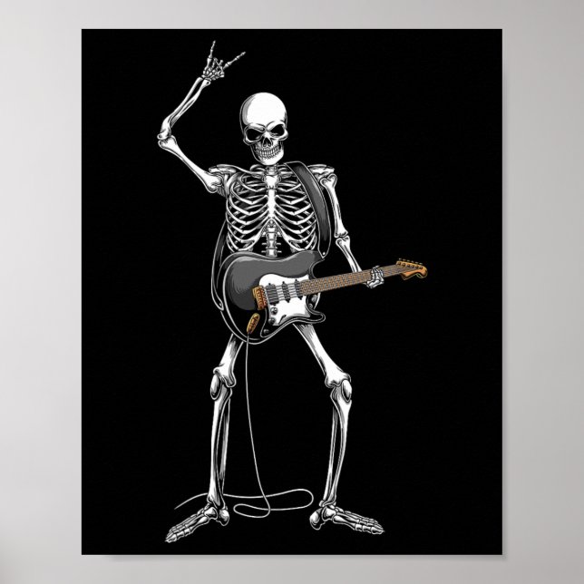 Rock On Halloween Skeleton Guitarist Rock And Roll Poster (Front)