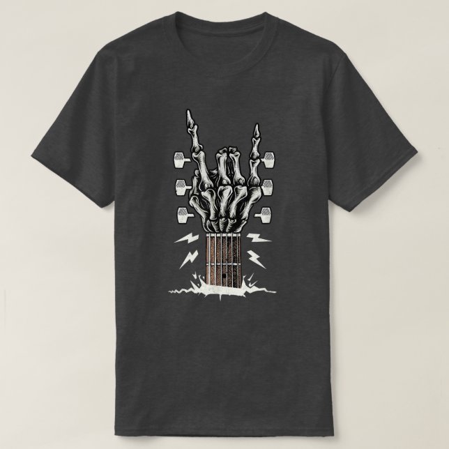 Rock On Hand Guitar Roll Skeleton Hand Music Lover T-Shirt (Design Front)