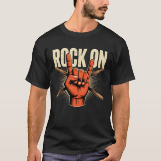 Rock On Horns Hand with Drumsticks Design T-Shirt