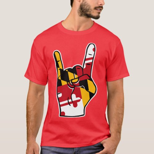 Rock On Maryland Maryland State Flag Rock Hand T_Shirt
