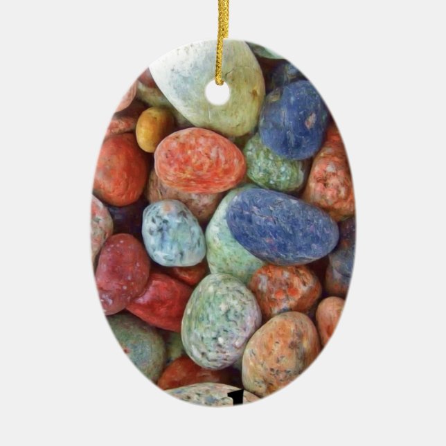 Rock On Multicolored Rocks Ceramic Ornament (Front)
