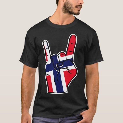 Rock On Norway Norwegian Flag Rock Hand T_Shirt