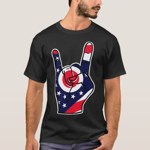 Rock On Ohio Ohio State Flag Rock Hand T_Shirt