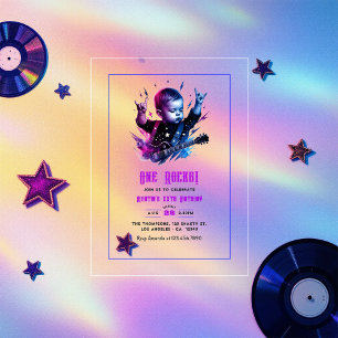 Rock On Party Theme One Rocks 1st First Birthday Acrylic Invitations