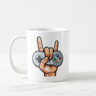 Rock On Retro Controller Gamer Hand Sign Mug