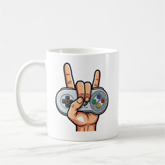 Rock On Retro Controller Gamer Hand Sign Mug