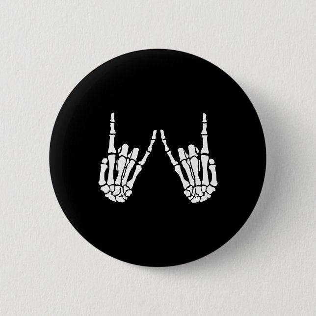Rock On Rock Star Skeleton Hands Halloween Costume Button (Front)