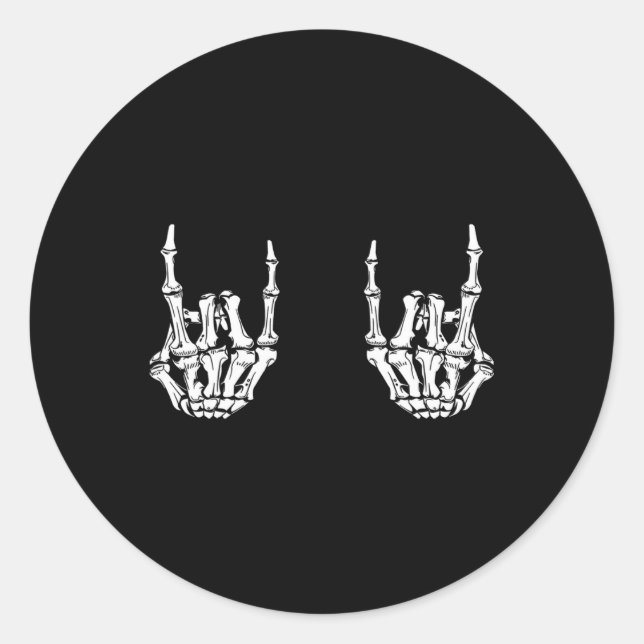 Rock On Rock Star Skeleton Hands Rocker Funny Hall Classic Round Sticker (Front)