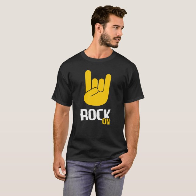 Rock On Rocker t-shirt with Horns symbol (Front Full)
