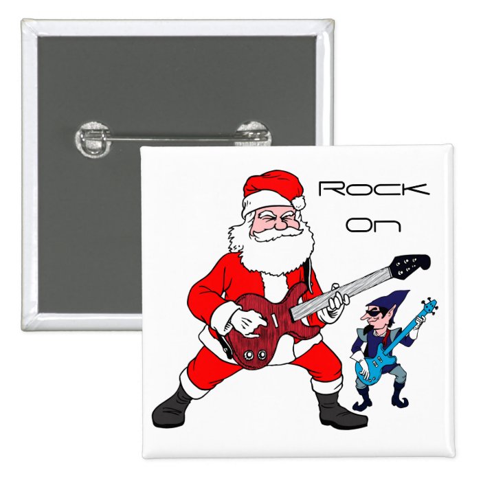 Rock On Santa Claus and His Elf Button