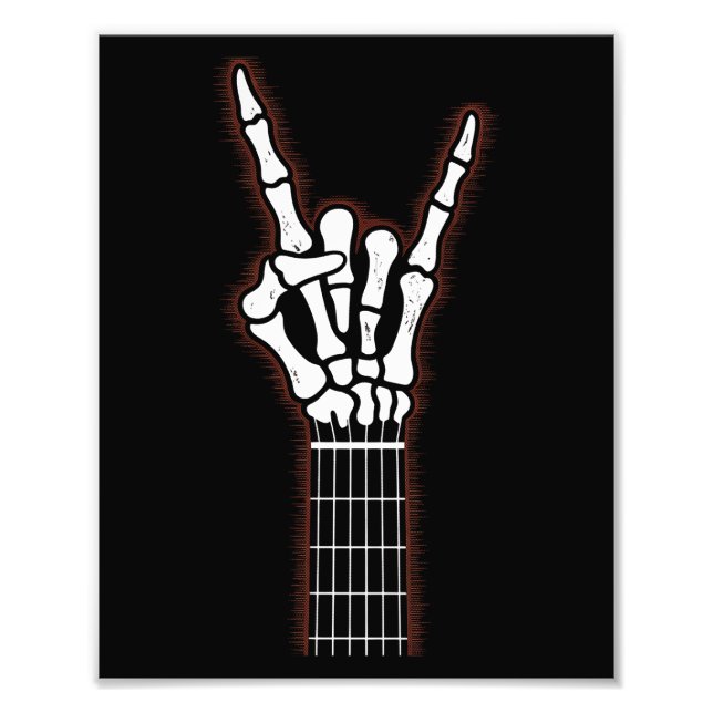 Rock On Skeleton Hand Guitar Gifts Photo Print (Front)
