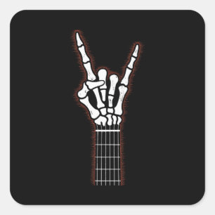 Rock On Skeleton Hand Guitar Gifts Square Sticker
