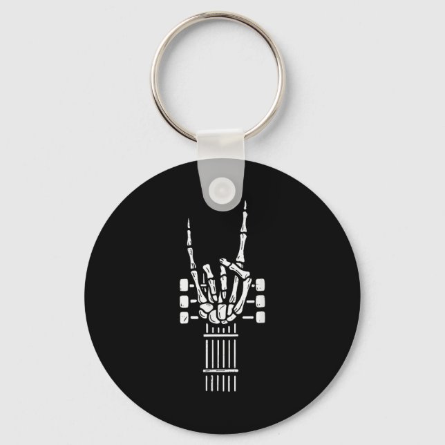 Rock On Skeleton Hand Guitar Guitarist Funny Music Keychain (Front)