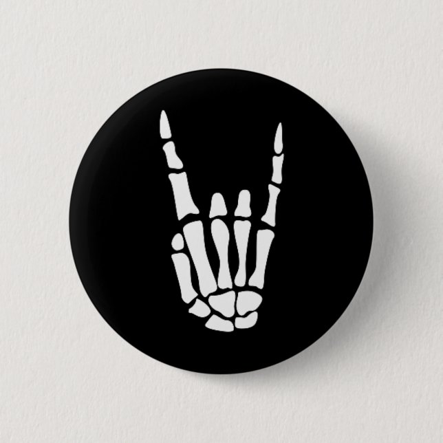 Rock On Skeleton Hand Sign - Minimalistic Hallowee Button (Front)