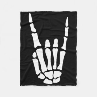 Rock On Skeleton Hand Sign - Minimalistic Hallowee Fleece Blanket