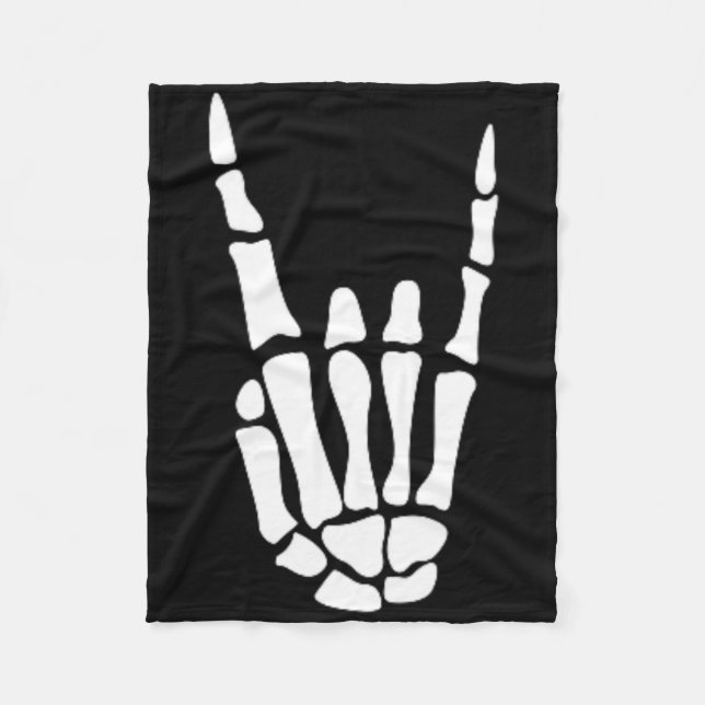 Rock On Skeleton Hand Sign - Minimalistic Hallowee Fleece Blanket (Front)