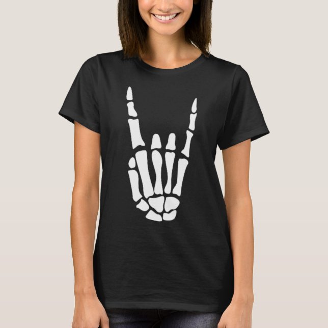 Rock On Skeleton Hand Sign - Minimalistic Hallowee T-Shirt (Front)