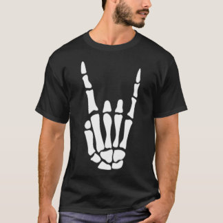 Rock On Skeleton Hand Sign - Minimalistic Hallowee T-Shirt