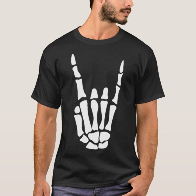 Rock On Skeleton Hand Sign - Minimalistic Hallowee T-Shirt (Front)
