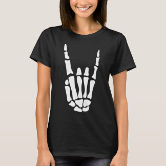 Rock On Skeleton Hand Sign - Minimalistic Hallowee T-Shirt