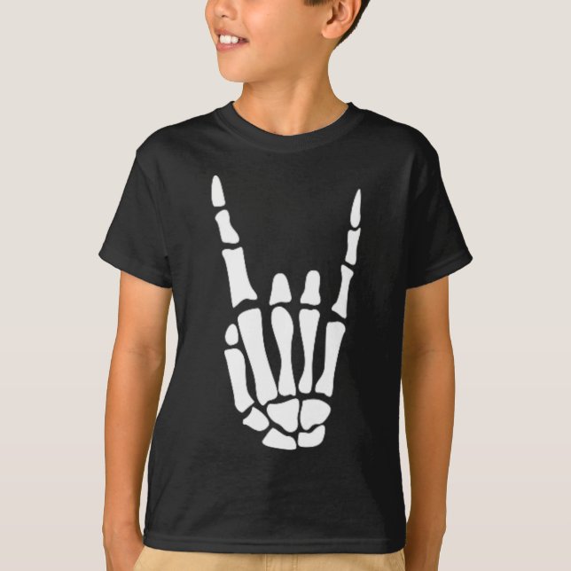 Rock On Skeleton Hand Sign - Minimalistic Hallowee T-Shirt (Front)