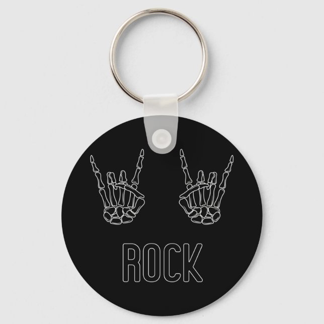 Rock on Skeleton Hands Keychain (Front)