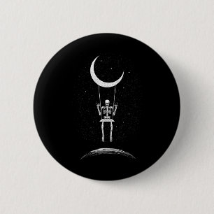 Rock On Skeleton Moon Rock And Roll Men Women Rock Button