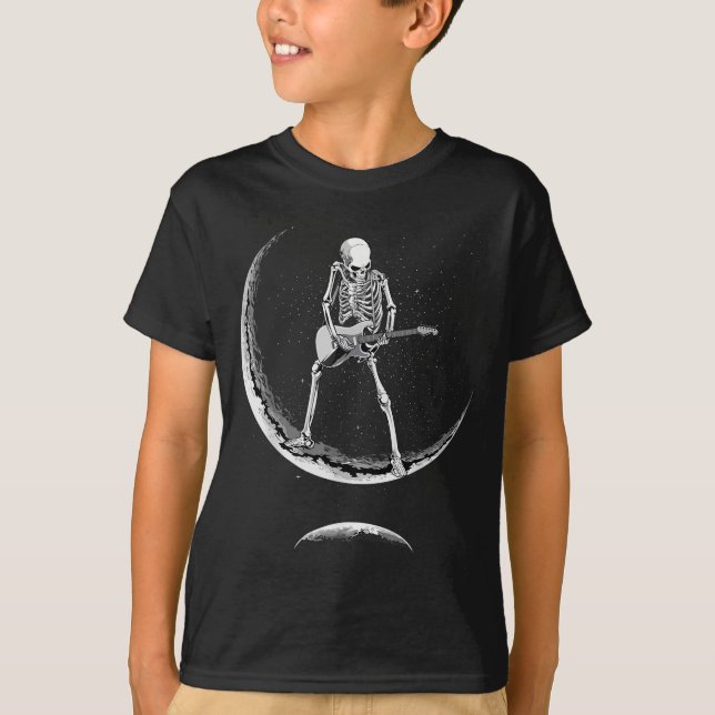 Rock On Skeleton Moon Shirt - Funny Halloween Rock (Front)