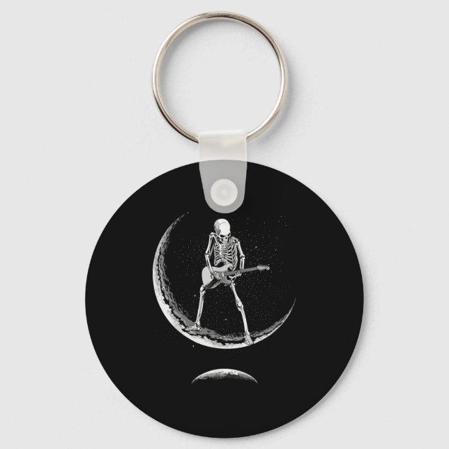 Rock On Skeleton Moon Shirt - Funny Halloween Rock Keychain (Front)