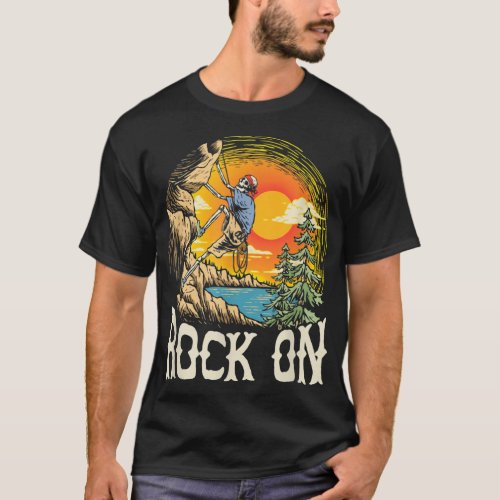 Rock On Skeleton Rock Climber Vintage Climbing  B T_Shirt
