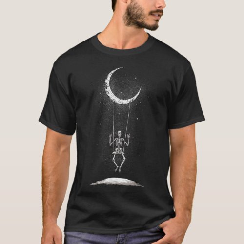 Rock On Skeleton Swinging From A Moon Concert Band T_Shirt