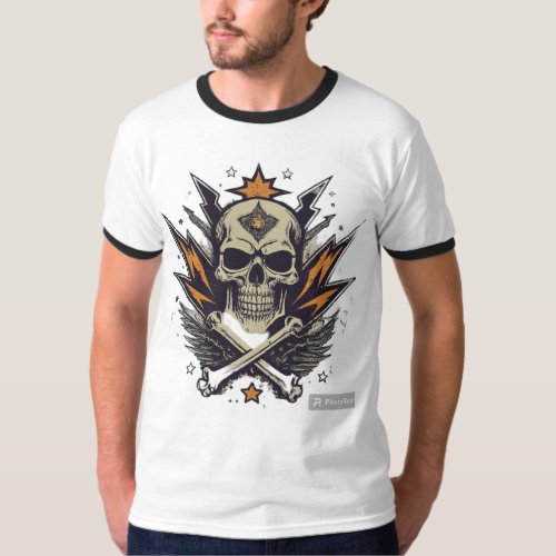 Rock On Skull  Lightning Patch T_Shirt