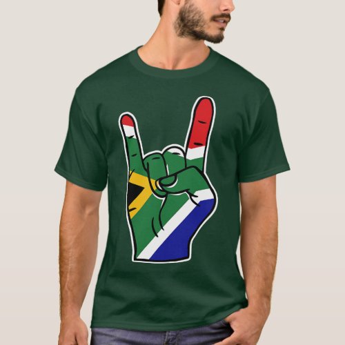 Rock On South Africa South African Flag Rock Hand T_Shirt