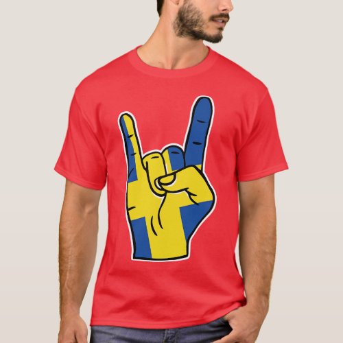 Rock On Sweden Swedish Flag Rock Hand T_Shirt